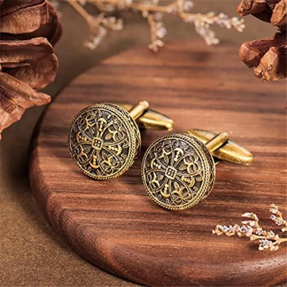 Men's Gold Cufflinks and Tuxedo Studs with Gift Box